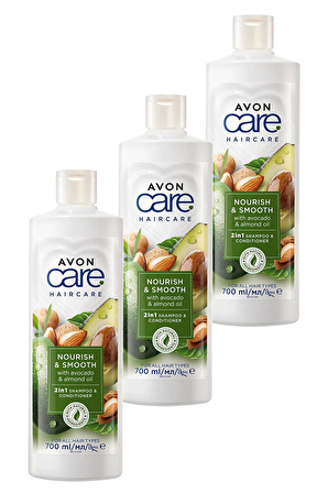 Avon Care Avakado ve Badem Yağı içeren Şampuan ve Saç Bakım Kremi 700 Ml. Üçlü Set