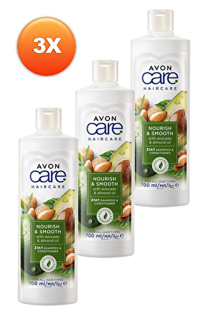 Avon Care Avakado ve Badem Yağı içeren Şampuan ve Saç Bakım Kremi 700 Ml. Üçlü Set