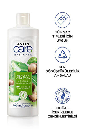 Avon Care Aloe Vera ve Makademya Fındığı Yağı Şampuan ve Saç Bakım Kremi 700 Ml. Üçlü Set
