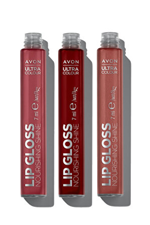 Avon Ultra Color Wisteria Glow, Peony Blush ve Gleaming Guava Dudak Parlatıcısı Paketi
