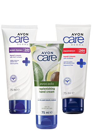 Avon Care Derma Cilt Tonu Beyazlatıcı, Onarıcı Nemlendirici ve Avokado Özlü El Kremi Paketi