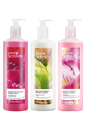 Avon Senses Delicate Moment, Sweat & Joyful ve Raspberry Delight Duş Jeli Paketi