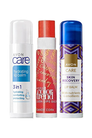 Avon Care Nemlendirici, Yenileyici ve Color Trend Lush Candy Corn Dudak Balmı Paketi