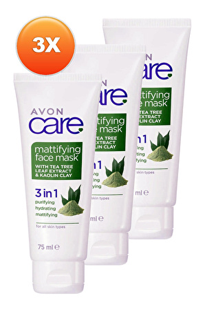 Avon Care Çay Ağacı Yaprakları Özleri ve Kaolin Kili İçeren Matlaştırıcı Yüz Maskesi 75 Ml. Üçlü Set