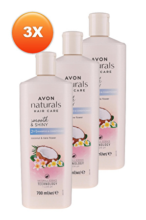 Avon Naturals Hindistan Cevizi ve Tiare Çiçeği Kokulu Şampuan ve Saç Kremi 700 Ml. Üçlü Set