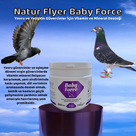 Natur Flyer Baby Force Yavru ve Yetişkin Güvercinler İçin Vitamin ve Mineral Desteği (500 Tablet)