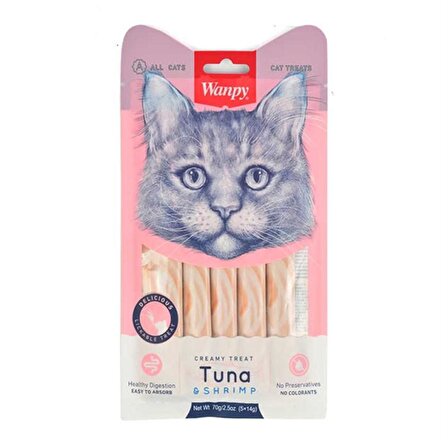 Wanpy Creamy Treat Tuna Karides - Ton Balıklı Krema Yetişkin Kedi Ödülü 5x14 g 