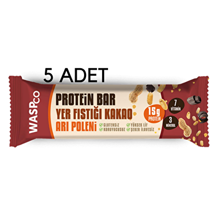 WasPco Yer Fıstığı Kakao Protein Bar 5 Adet