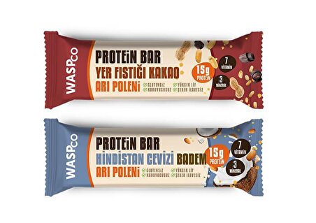 WasPco Glutensiz 2'li Protein Bar Yer Fıstığı & Kakao ve Hindistan Cevizi & Badem