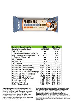 WaspCo Sporcu Protein Bar 50 gr 6 Adet Yer Fıstığı & Kakao ve Hindistan Cevizi & Badem