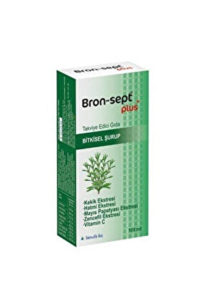 BRON-SEPT PLUS BİTKİSEL ŞURUP 100 ML (KEKİK, HATMİ,PAPATYA, ZENCEFİL, C ViTAMİNİ EKSTRELERİ İÇERİR)