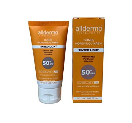 Alldermo SPF 50+ Tinded Light Güneş Koruyucu Krem 50 ml Tüp