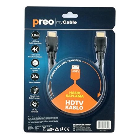 PREO MC24 HDMI 1.4 Versiyon HDMI Kablo 1.8m