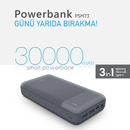 Polosmart PSM73 Micro USB + Type C Girişli 30.000 Mah Powerbank