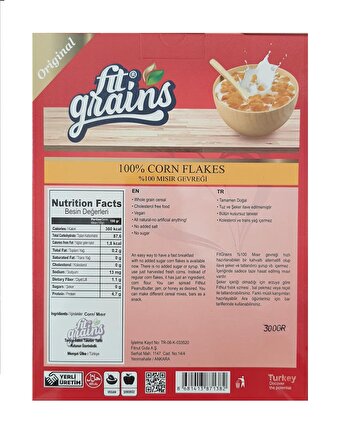 Fit Grains Şekersiz Corn Flakes Mısır Gevreği 300 g 3 Adet