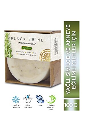 Black Shine Çay Ağacı Yağlı Leke Sabunu Akne Ve Aktif Sivilceli Ciltler Için Arındırıcı Doğal Peeling Etkisi KRM0005