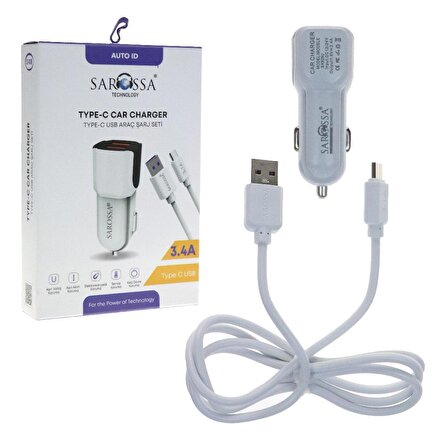 SAROSSA TYPE-C CAR CHARGER USB ARAÇ ŞARJ SETİ 3.4A