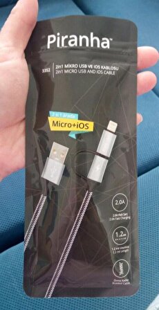 Piranha 2in1 Mikro Usb + Lightning Dual Usb Kablo