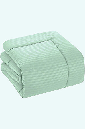 Çift Kişilik Saten Çizgili Uyku Seti - Özel Çantalı - Mint Yeşili