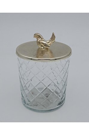 FidexHome Dekoratif Cam Çerezlik Şekerlik Metal Kuş Kapaklı