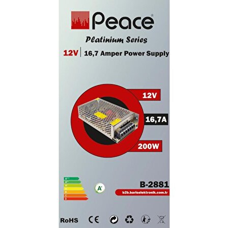 Peace B2881 220 Volt 12 Volt 16,7 Amper Metal Kasa Adaptör