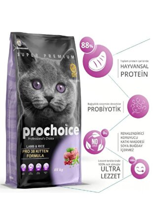 ProChoice Pro 38 Kitten Kuzu Etli Yavru Kedi Maması 15 Kg