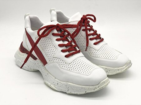 Beyaz Kırmızı Deri Kadın Spor Ayakkabı Giostyle N. Sneakers