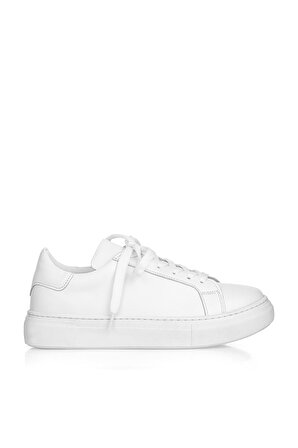 Bağcıklı Beyaz Deri Spor Ayakkabı Sneaker