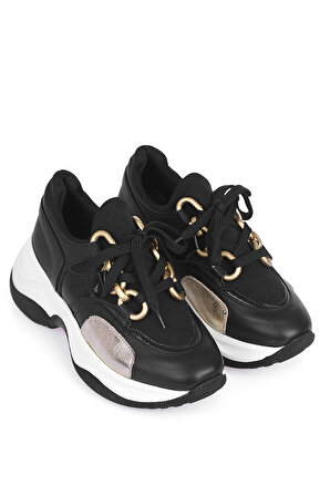 Siyah Deri Kadın Spor Ayakkabı, Sneaker