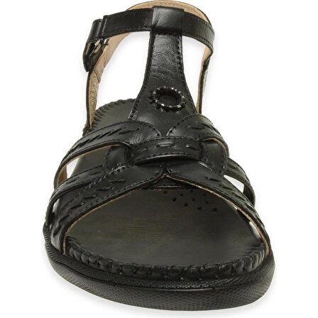 Forelli 22309 Lupin-G Siyah Kadın Comfort Deri Sandalet