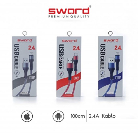 SWORD 2.4 Amper Iphone USB Kablo SW-A111 Mavi