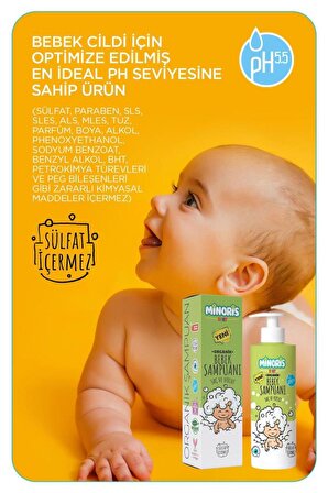 Minoris Baby Organik Saç ve Vücut Şampuanı Sülfat ve Parfüm içermez Vegan 400ml