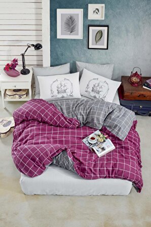Newhome Ranforce Çift  Kişilik Uyku Setiı (2 adet silikon yastık hediyeli)Trendy colors Mor 
