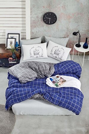 Newhome Ranforce Çift  Kişilik Uyku Seti (2 adet silikon yastık hediyeli) Trendy colors Mavi
