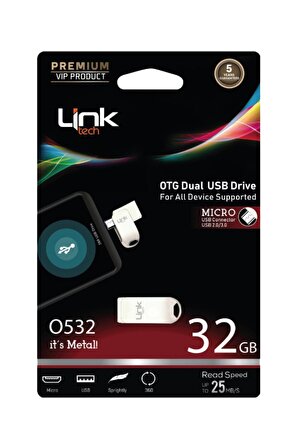 LİNKTECH O532  Premium Dual 32GB Micro USB OTG Flash Bellek