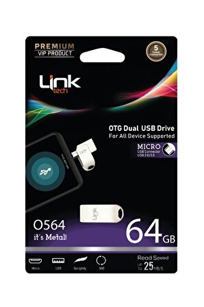 LİNKTECH O564 Premium Dual 64GB Micro USB OTG Flash Bellek