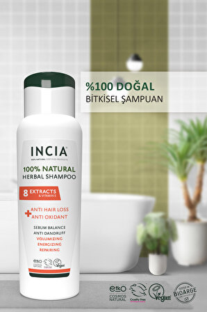INCIA %100 Doğal Saç Dökülmesine Karşı Etkili Şampuan 8 Değerli Bitki Ekstresi Vegan 275 ml