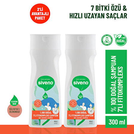 Siveno %100 Doğal Fitokompleks Şampuan 7 Bitki Yoğun Dökülme Karşıtı Dolgunlaştırıcı 300 ml X 2 Adet