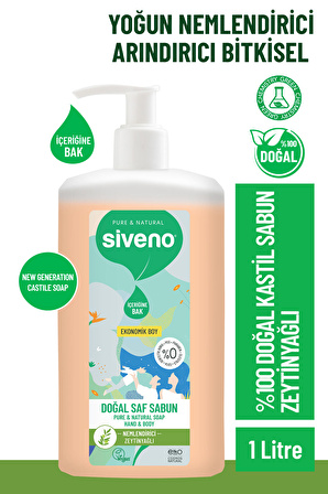 Siveno %100 Doğal Sıvı Kastil Sabun Zeytinyağlı Yoğun Nemlendirici Arındırıcı Bitkisel Vegan 1000 ml