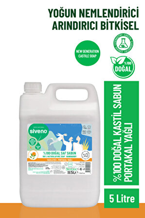 Siveno %100 Doğal Sıvı Kastil Sabun Portakal Yağlı Tazeleyici Arındırıcı Bitkisel Vegan 5000 ml