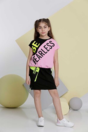 Kız Çocuk Etekli Takım Cepli Etek Basic Tshirt 8-12 Yaş