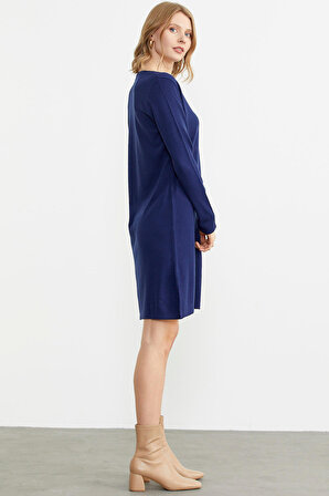 Basic Kayık Yaka Triko Elbise - Lacivert