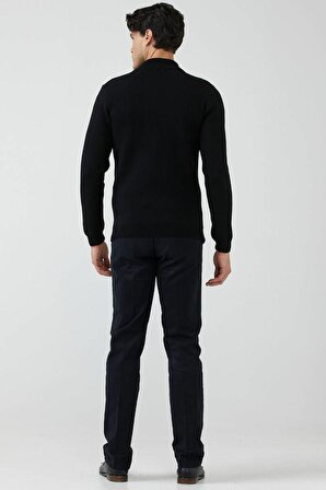 Erkek Fermuarlı Cepli Triko Ceket  - Siyah - Bordo