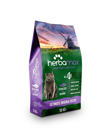 Herbamax Premium Kısırlaştırılmış Somonlu Yetişkin Kedi Maması 10 KG