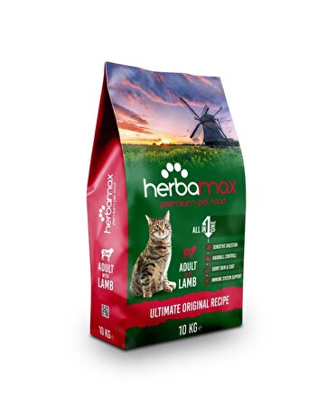 Herbamax Premium Kuzu Etli ve Pirinçli Yetişkin Kedi Maması 10 KG