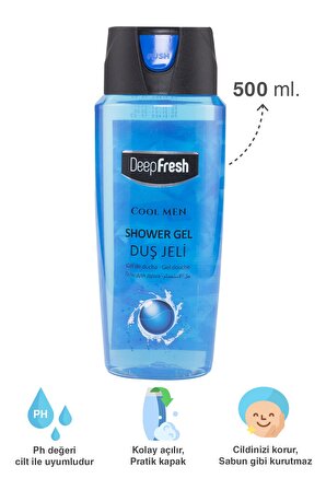 Deep Fresh Cool Men Canlandırıcı Tüm Ciltler İçin Kalıcı Kokulu Duş Jeli 500 ml