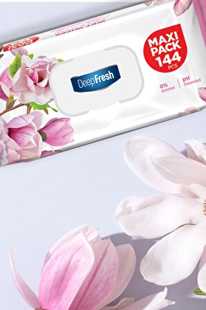 Deep Fresh Maxi Pack Manolya Alkolsüz 144 Yaprak 1 Paket Islak Mendil