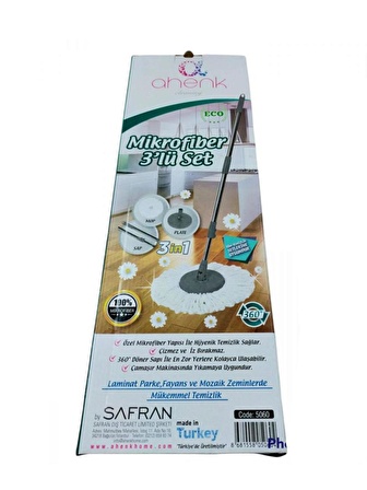 Ahenk Döner Başlıklı Yedek Mop Seti - Mikrofiber Mop + Teleskobik Sap