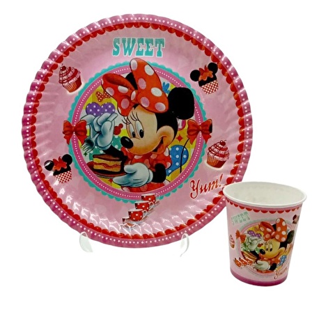 Minnie Mouse Temalı Karton Tabak Bardak Seti - 8 Kişilik