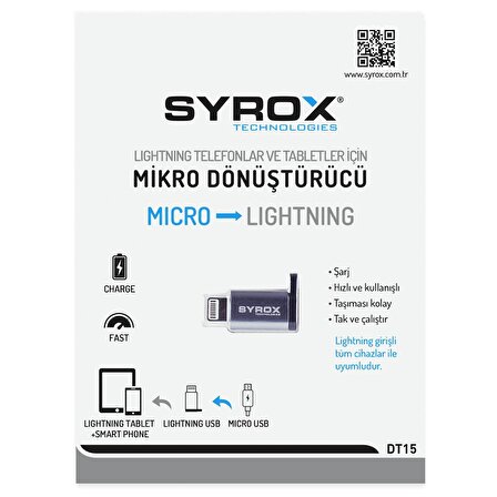 Syrox DT15 Micro Usb Apple iPhone Uyumlu Lightning Dönüştürücü